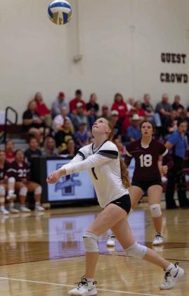 Kaydence Ouzts sets up a shot for the Timber Lake Panthers during recent volleyball action. The Panthers have struggled in the early season but are showing improvement. Photo by Marie DuPreez