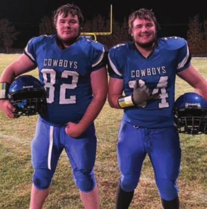 Senior brothers Riley (82) and Logan (34) Lafferty helped the Lemmon/McIntosh Cowboys to an 8-0 regular season record and a 2-1 playoff record.
