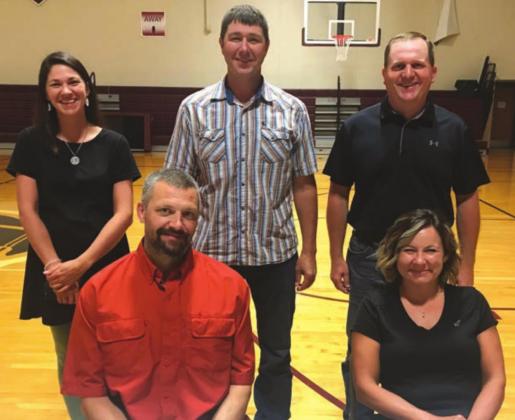 The Timber Lake School Board reorganized for the 2020-2021 year at their July 15 meeting. Members are FRONT (L-R) Jake Kraft (vicepresident) and Marie Gross (president); BACK: Rae O'Leary (legislative liaison), new board member Tyrone Kraft, and Bryce Lindskov (Northwest Area Schools representative). Photo by Jon Flatland