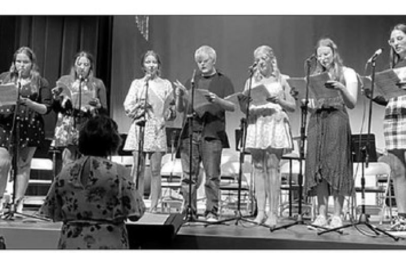 The High School Choir sang four selections at the Middle School/High School Spring Concert on May 2. Singers included (L-R) Rylee Martin, Kessa Bigger, Natalie Gross, Shawn Quinn, Code Enright, Brenna Atchley, and Hermione Boysen.