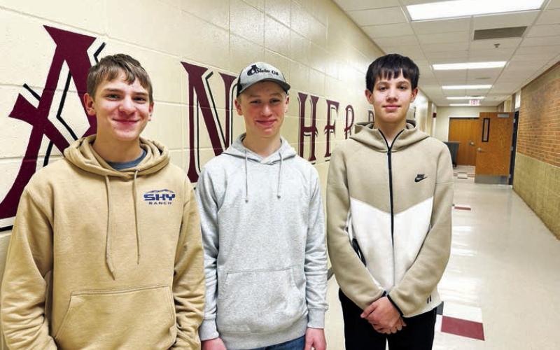 Eighth graders L-R: Preston Maciejewski and Devon Keller (winners) and Jackson Bigger (alternate).