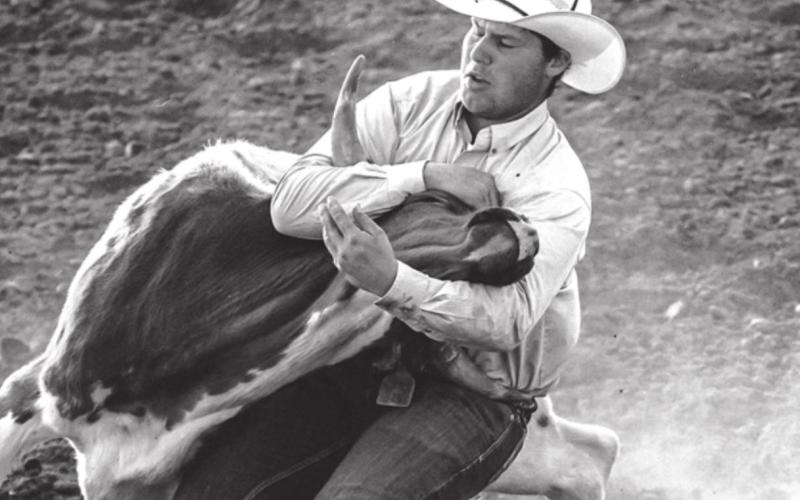 Dupree cowboy Brent Woodward, seen here bulldogging at Timber Lake, found some money at Martin’s SDRA rodeo over the weekend. Photos by Robert Slocum