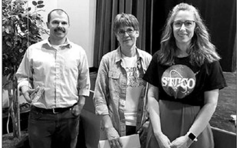 The Middle School Student Congress presented balloons to three of their teachers who will be leaving the school at the end of the year. L-R are J.J. Martin, Cara Biegler, and Colette Schaffer.