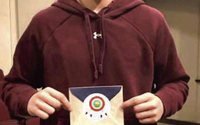 RIGHT: Blaise Lei, a ninth grader at Timber Lake High School, won a cash prize for his third place entry in the CRST Farm to School program logo contest. His logo is shown below. Lei and other students in Ryan Gimbel’s Entrepreneurship class participated.