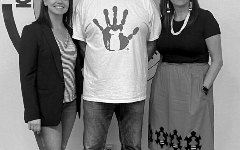 U.S. Attorney for the District of South Dakota Alison Ramsdell (LEFT) with Assistant U.S. Attorney Troy Morley and National Native American Outreach Services Liaison Marlys Big Eagle at an MMIP Walk in Lower Brule on May 5, 2023. (Courtesy South Dakota U.S. Attorney’s Office)