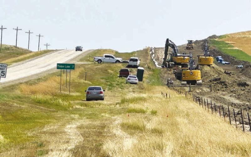 Redpoint Contracting of Phoenix, AZ is moving east toward Timber Lake this week, extending the Mni Waste line which already delivers Missouri River water to most of Dewey and Ziebach counties. The pipeline is 16 inches wide up to the Highway 20 junction and 10 inches wide into Timber Lake.