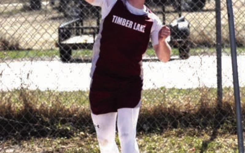 Treyton Du Preez launches the shot put during recent track and field action in Mobridge. Du Preez placed 11th in the shot and 9th in the discus at the Northern Hills Invitational Meet in Belle Fourche last week. Photo by Marie Du Preez