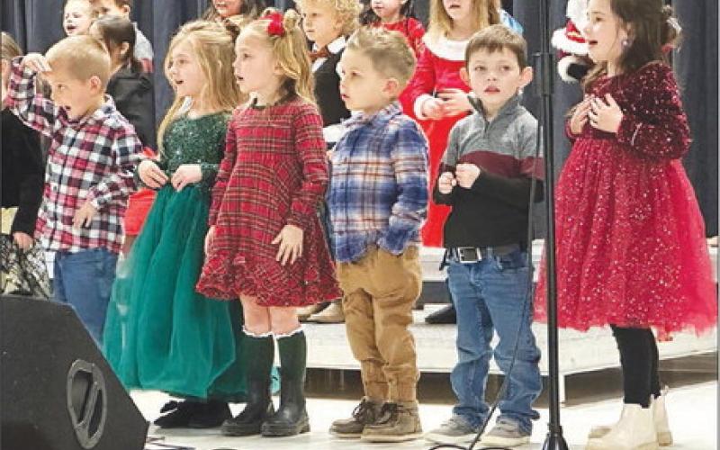 Performing at the Timber Lake Elementary Christmas program were (L-R): Ryder Schrempp, Lakyn Lindskov, Charlie Long, Layson Gimbel, Koleson Long, Blake Booth.