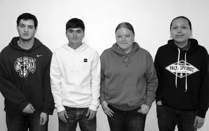 RIGHT: The Dupree juniors won the 11th Grade Quiz Bowl competition at the Northwest Area Schools Academic Olympics held April 12 at Dupree. The members of the team were (L-R) Matthew Lemke, JW Pederson, Cassidy Farlee, and Wambli Quintana.