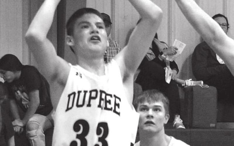 Dupree freshman Josh Morrison shoots for two points during the Tigers’ LMC game versus Harding County. Photo by Patty Peacock