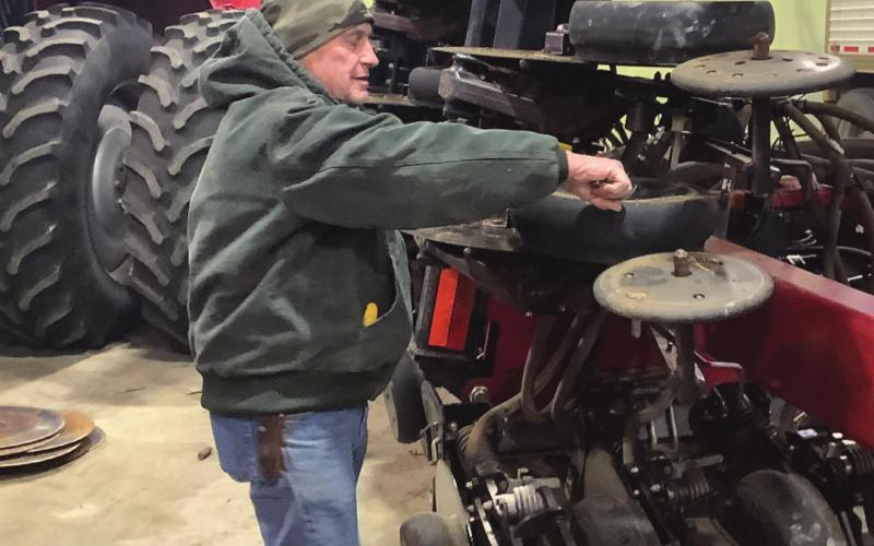 Gene Reinbold has been replacing worn disks on the air seeder. He usually spends the winter months getting equipment ready for the next year.
