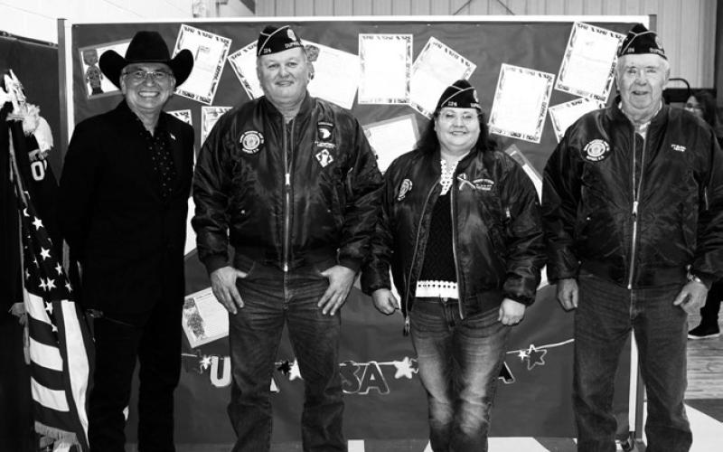 American Legion Post 124 members who took part in the annual Dupree Veteran’s Day Program were (L-R): Chug Garreau, Ramon Birkeland, Sherry Lou Anderson, and Clint Farlee.