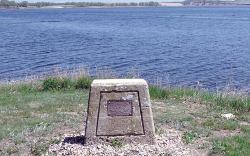 Time capsule monument beside Shadehill Reservoir, located south of Lemmon.