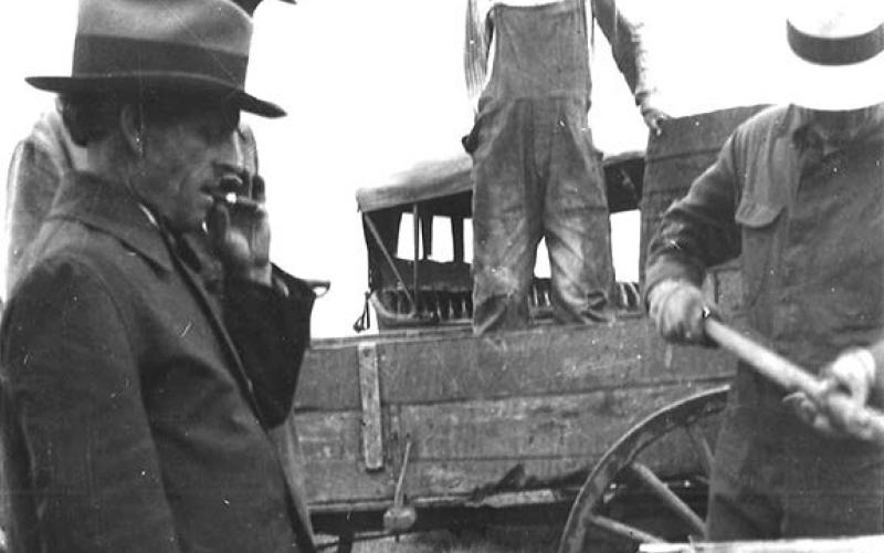 John Neihardt, left, personally oversaw the creation of the time capsule monument which now sits beside the Shadehill Reservoir.