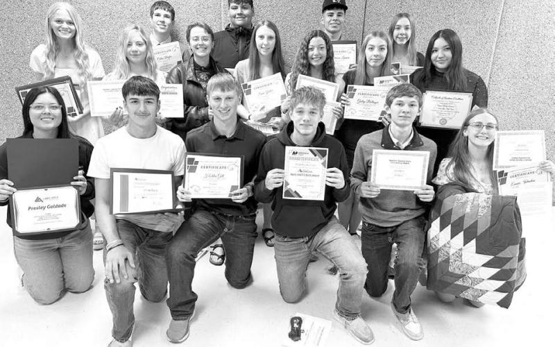 Students from the TLHS Class of 2026 who were awarded scholarships at the annual awards day program on May 6 were (Front, l-r) Presley Goldade, Ethan Ward, Holden Gill, Brody Ellison, Gavin White, Emma Johnston; Middle: Hailey Roggow, Maddie Lou Gray, Maria Scherer, Sara Keller, Arianna Bieber, Gailup Bollinger, August Laurenz-Anderson; Back: Cullen Biegler, Hadley Thompson, Chrisopher Peterson-Lemmon, and Geana Bollinger.