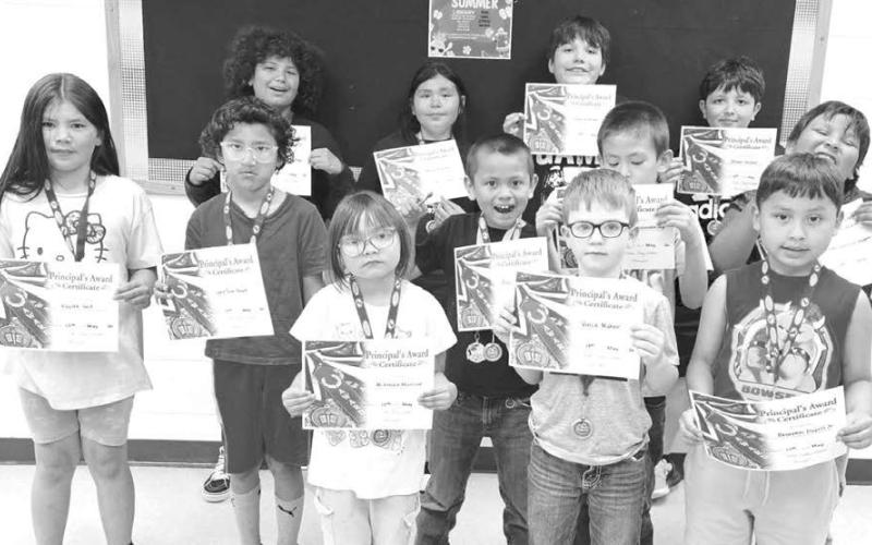 These Dupree Elementary students were chosen for Cindy Lindskov’s Principal Awards. Front (l-r): Makenzie Morrison, Vince Maher, and Branden Dupris, Jr.; Middle: Kaylee Veit, Lane Iron Hawk, Ares Carlson, Quincy Woodenlegs, Kenneth Fights The Thunder; Back: Malaya Charging Eagle, Malaya Marshall, Gabriel Brown, and Dekker Sampson. Not pictured: Lila Holmes.