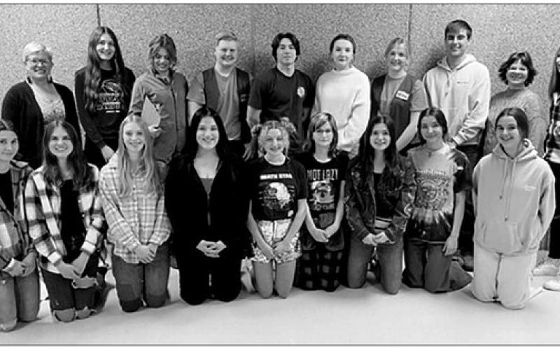 CAST AND CREW PICTURED AT RIGHT FRONT (L-R): Natalie Lawrence, Meredith Maciejewski, Averie Marshall, Tobi Hintz, Madlyn Bieber, Kendal Lemburg, Abby Linderman, Natalie Gross, Carla Del Rio; BACK: Director Heather Kraft, Sara Holzer, Natalie Biegler, Shawn Quinn, Francesco Barbini, Lola Hornick, Code Enright, Wylee Keller, Assistant Director Julie Barnica, and Cindy Hoyt.