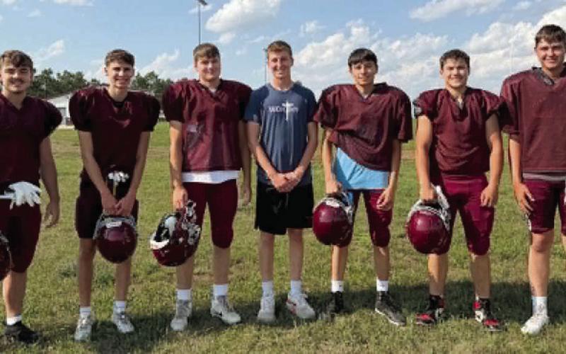 Seniors leading the 2026 Panther football team are (l-r) Treyden Beer, Braden Lawrence, Kolby Holzer, Hudson Gill, Sid Morgan, Blaise Lei, Kanton Hunt. Photo by Mary Farlee