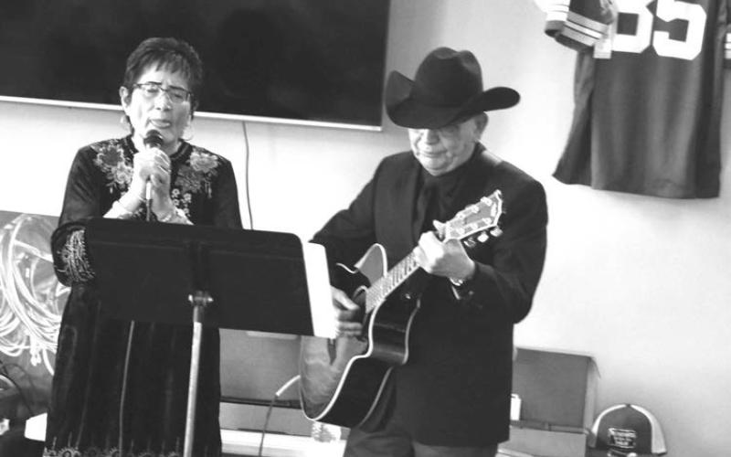 Chug and Karen Garreau provided musical entertainment for the Triple R Ranch Ministries second annual fundraiser, held recently at the Triple R Ranch. The evening included food, fellowship, entertainment, and silent and live auctions. The Triple R Ranch is located about 11 miles south of Isabel.