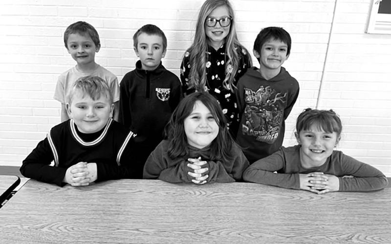 RIGHT, FIFTH GRADE. FRONT (L-R) Autym Red Bear and Maya Biegler (winners); BACK: Bricelyn Pederson and Garrett Nilson (alternates)