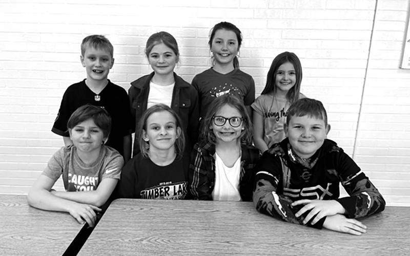 3RD AND 4TH GRADES. FRONT(L-R) Barrett Maciejewski and Brynn Lemburg (3rd grade winners); Sophia Gross and Brayden Meier (third grade alternates); BACK: Mason Hollenbeck and Alexa Roggow (fourth grade winners) and Brinly Mowrer and Lily Handeland (fourth grade alternates).