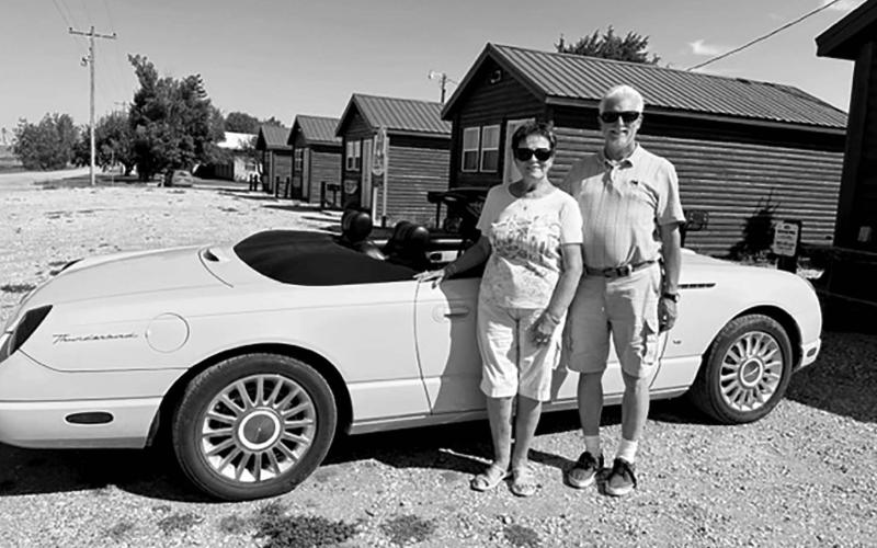 Greg and Jackie Dockter of Bismarck, ND say they could not have had more fun in Deadwood than they had in Timber Lake while waiting for repairs to their 2004 premium model Vintage mint green Thunderbird.