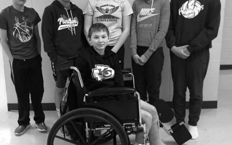 Timber Lake Middle School winners in the Americanism writing contest were FRONT: Gavin White; BACK (L-R): Thomas Holzer, Amanda Red Bear, Hailey Roggow, Meredith Maciejewski, and Jasmine Nash.