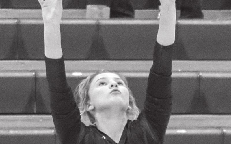 RIGHT: Carlie Lawrence makes a set for the Panthers during recent varsity volleyball action.