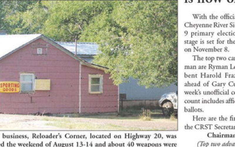 An Isabel business, Reloader’s Corner, located on Highway 20, was burglarized the weekend of August 13-14 and about 40 weapons were still missing as of Tuesday.