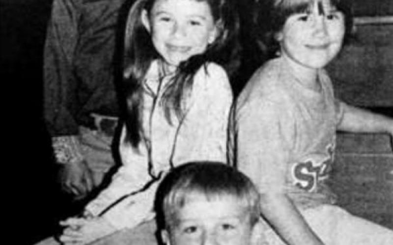 These second graders will be crown and flower bearers at the Homecoming coronation Thursday night. Chosen by the senior class for the honor, they are FRONT: Glenn Marshall, and BACK: Billy Dellis, Jackie Pesicka, and Shelby Lipp. (Timber Lake Topic Oct. 9, 1980)