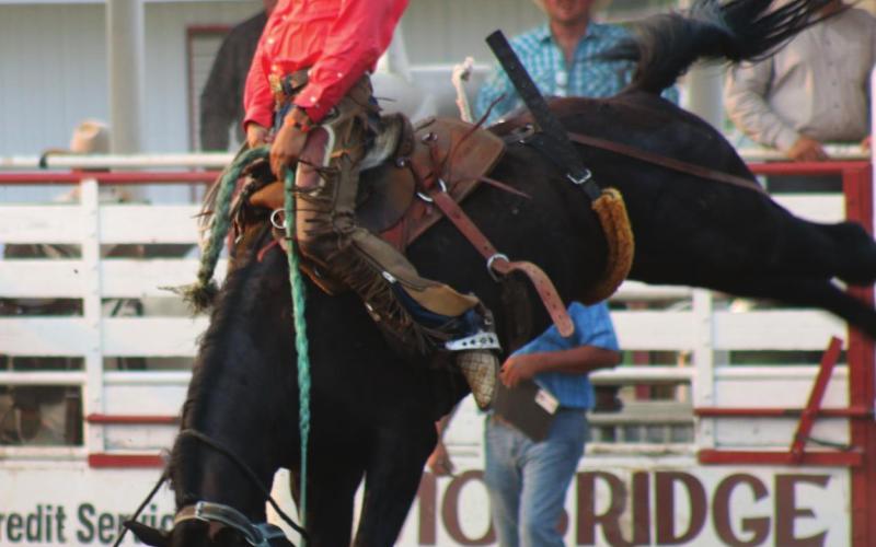Gray Kerstiens was second in the ranch bronc ride at the latest Grand River Ranch Rodeo Series event.