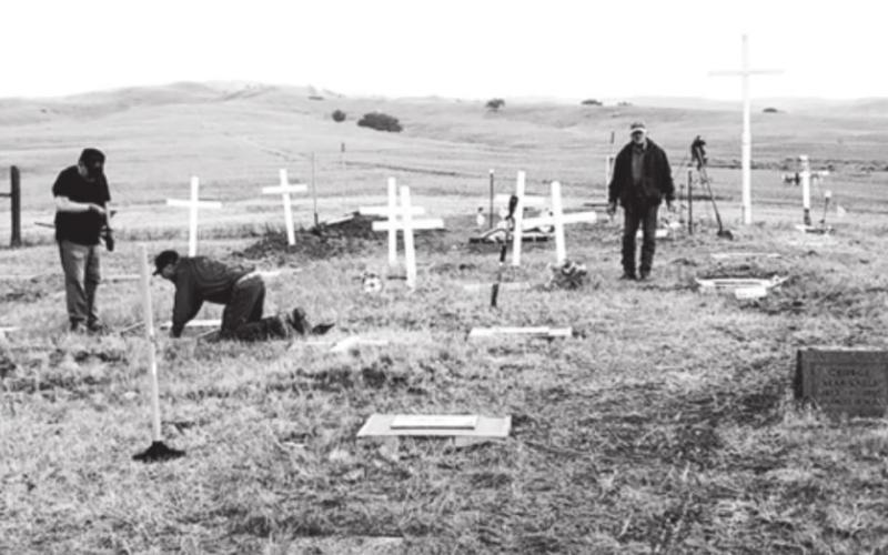 ABOVE: Members of the Knights of Columbus Council 6537 of Faith, Dupree and Eagle Butte installed headstones on several unmarked graves at the Immaculate Conception Cemetery in Bridger. Contributions from the Sibyl Lone Eagle family of Bridger helped make the restoration work possible.