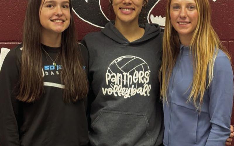 Timber Lake players earning All-Little Moreau Conference honors were, l-r, Jaylee Schoelerman, Honorable Mention; Jasmine Nash, First Team; Sara Keller, Honorable Mention