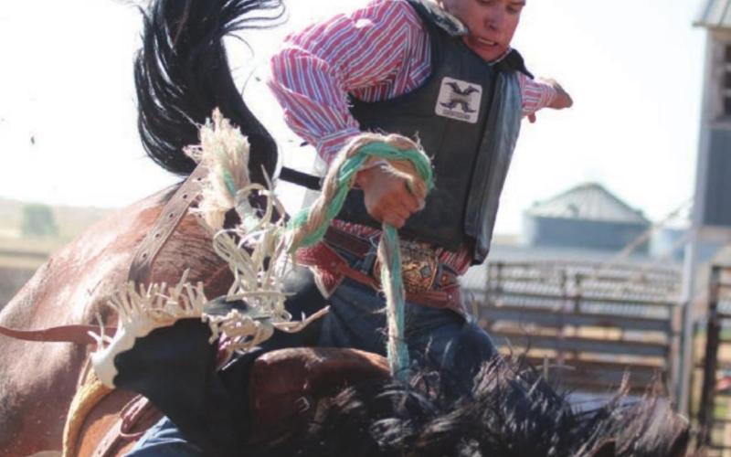 Lanny Brooks won the saddle bronc riding at the Ziebach County 4-H rodeo held last weekend in Dupree. Results were not available as of press time. Photo by Jon Flatland