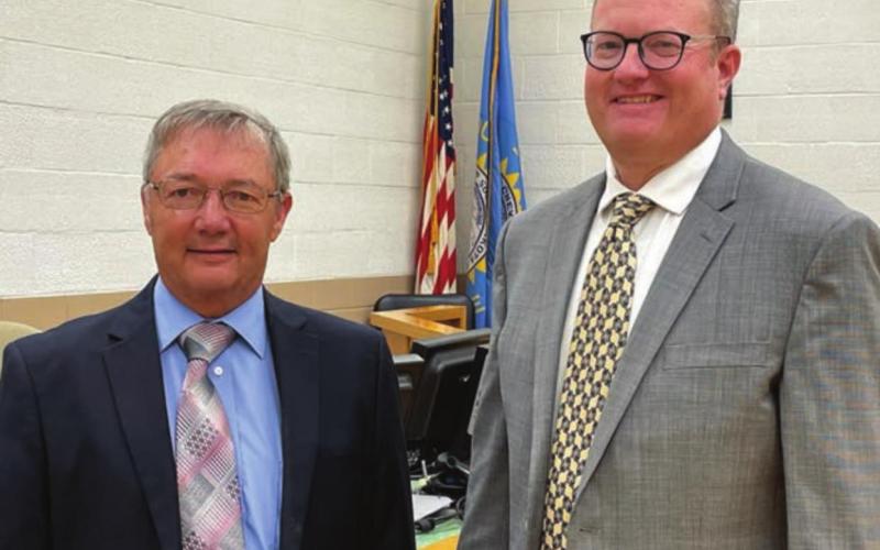 Outgoing Dewey County State’s Attorney Steve Aberle (LEFT) retired after 36 1/2 years and is replaced by Shane Penfield of Lemmon (RIGHT).