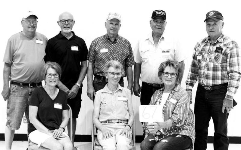 Fifty-five years of smiling for the IHS class of 1967. FRONT(L-R): Marie (Alley) Podratz, Leota (Gebhart) Johnson, and Mary (Waddell) Dorsey; BACK: Joe Reich, Bob Fuhrer, Les Lindskov, Art Heinrich, and John Dean Boldt.
