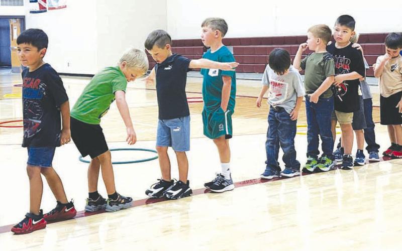 Timber Lake kindergartners practiced lining up on the red lines of the gym during Amy Sandquist’s PE class on Monday, August 17, the first day of the new school year. There are 28 students enrolled in kindergarten with teachers Theresa Keller and Carly Schrempp.