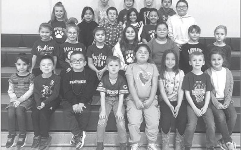 FRONT (L-R): Evelyn Ramirez, Dylan DuPreez, Ryker Bridges, Braden Biegler, Blake LeBeau, Hannah, Crowe, Andrew Zeug, Nienke Fourie; ROW 2: Tessa O’Leary, Rose Maher, Tabitha O’Bryan, Aliviah Schambriel, Chloe Spafford, Cecilia Muller, Kendyl Gill; ROW 3: Elyse Parker, Lenaya Tiger, Greyson Goldade, River Mowrer, Remi Wiedmer, Amelia Swift Hawk, BACK: Kyren Ley, Leah Eigelaar, Mason Hollenbeck, John Bigger.