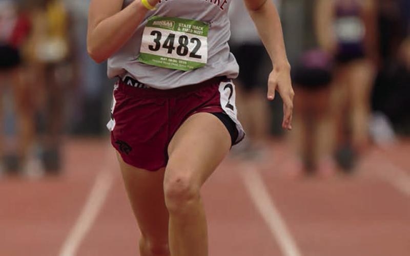 Eighth grader Josie Boldt was the top point-getter for the Timber Lake girls at the South Dakota State High School Track &amp;amp; Field meet last weekend in Sioux Falls. She finoshed third in the 200 meter run and fourth in the 100 meter run. Her 200 meter effort broke a 22-year-old record set by Savannah Linderman in 2004. Photo by Marie DuPreez