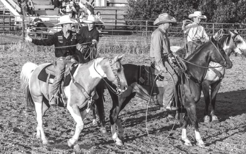 The second place team in the Ranch Rodeo: Rope Roghair, Sage Burress, Rowdy Benson, and Hayes Burress.