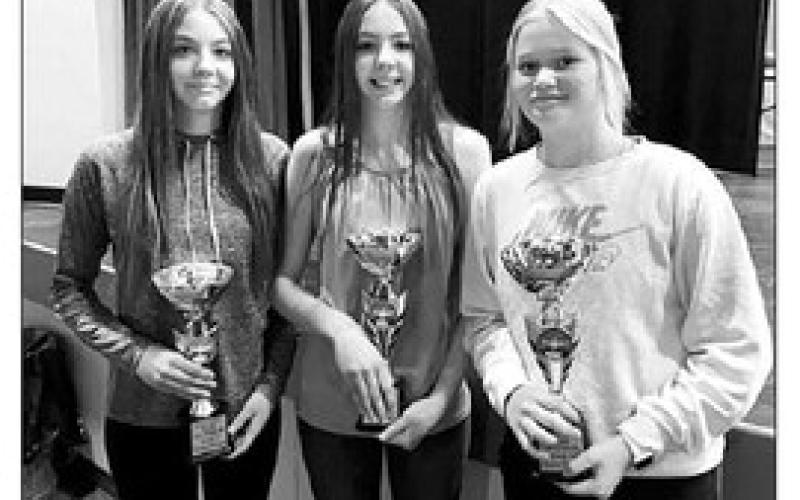 Top Freshmen (L-R) Gailup Bollinger, Geana Bollinger, and Hailey Roggow all earned a straight A average for the year.