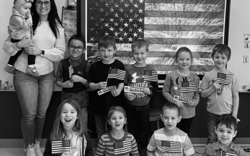 Kindergarten kids learn Pledge of Allegiance