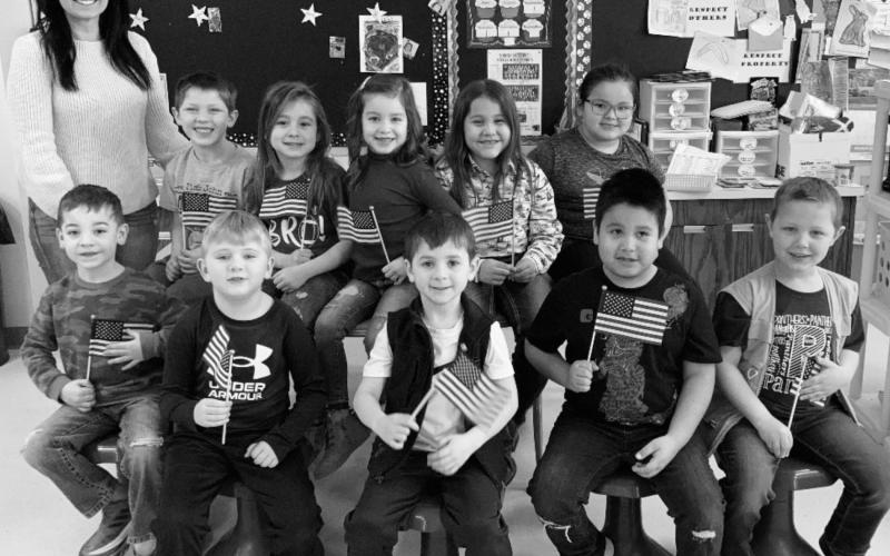 Kindergarten kids learn Pledge of Allegiance