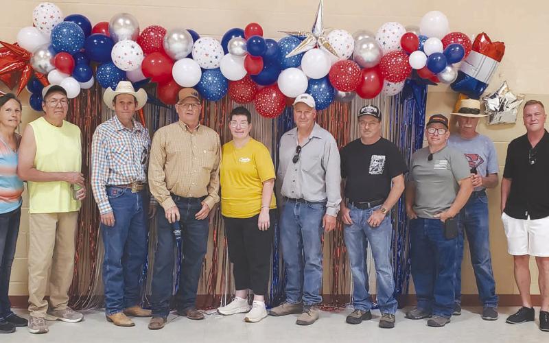 Attending the Timber Lake High School Class of 1986 reunion on July 25 were (l-r): Cindy Marshall, Carl Cadotte, Kenny Aberle, Travis Enright, Pam Schweitzer, Royce Biegler, Bryan Wiedmer, Bobby Ducheneaux, Greg Garon (teacher), and Chad Gross.