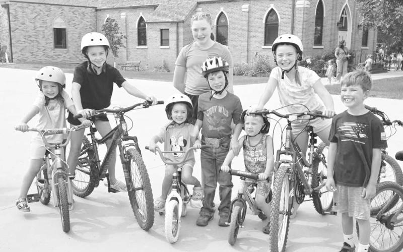 Participants in the Bike Rodeo sponsored by the Timber Lake EMTs on July 23 were given free riding helmets. BACK (l-r): Kiernan Smith, Elyse Parker, Brie Parker; Front: Shiloh Smith, Demi Smith, Canaan Parker, Nixon Parker, Asher Smith. Courtesy photo