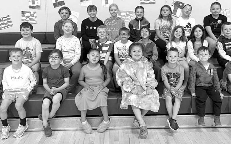 FRONT (l-r): Ryder Schrempp, Canyon Quaschnick, Eddie Vogel, Ma’Laya Brown Otter, Alaia Edwards, Jaxtyn Gray, Denim Garreaux, Katai Bartlett; 2NDROW: Paxton Schweitzer, Doly Goldade, Andrew Zeug, Maverick Linderman, Landyn Longbrake, Rowan Maher, Blake Booth, Trevor Aberle; 3RD ROW: Ben Mareska, CeCe Muller, Kendyl Gill, Raelyn Quaschnick, Josie Fiddler, Lola Yellow Horse, Mine’ Baker.