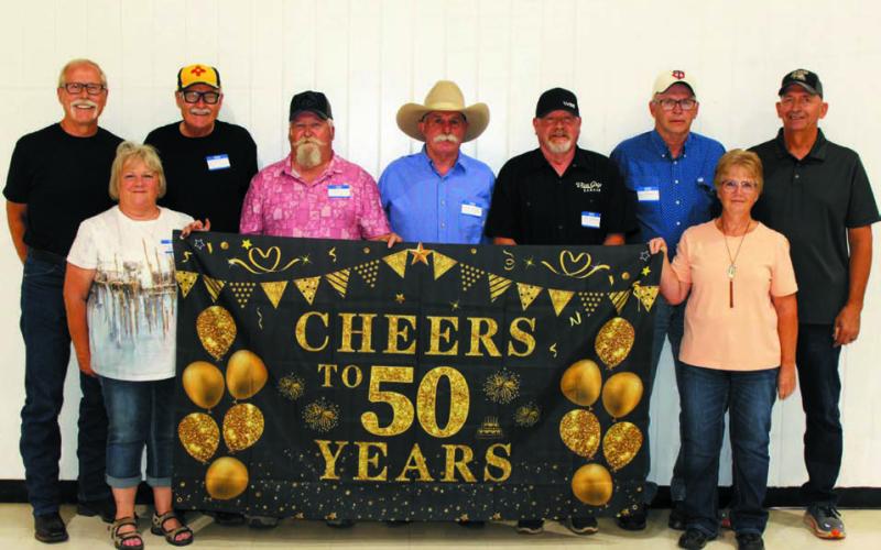 Class of 1973 Getting together after 50 years to share smiles and memories brought a lot of the Isabel Class of 1973 together! FRONT (L-R): Patty (Lewis) Hauser and Marcia (Rost) Maher; BACK: Dale Stradinger, Lynn Waddell, Craig Reich, Wesley Huff, Ben Dollarhide, Gene Bierman, and Les Mayer.