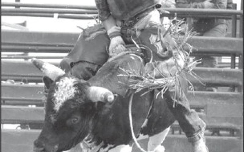 Arrow Anderberg of Mobridge showed good form while competing in the Jr./Mini Bulls division at Thunder on the Rock held last weekend at Grand River Casino &amp;amp; Resort. Photo by Jon Flatland