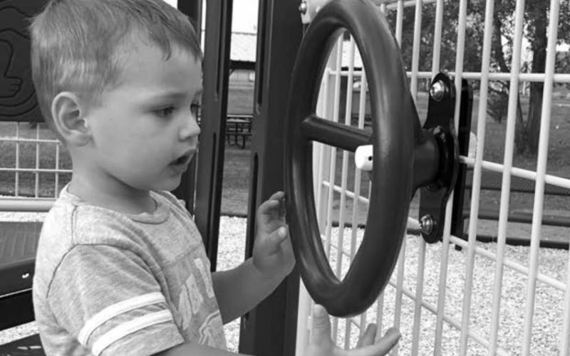 Zeke Vogel finds the new playground at the Timber Lake City Park highly entertaining. He and his brother Korbin visit often.