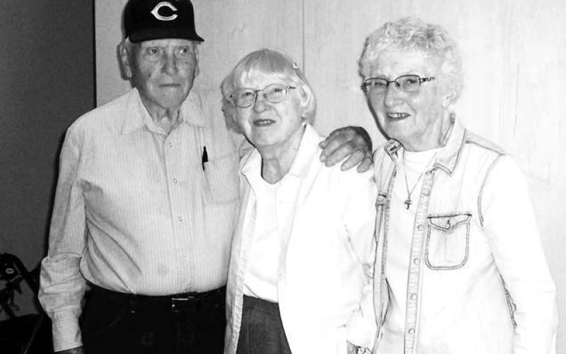 Sister Lorane Coffin (middle) at her 75th anniversary celebration with her brother Grant and sister Mary.
